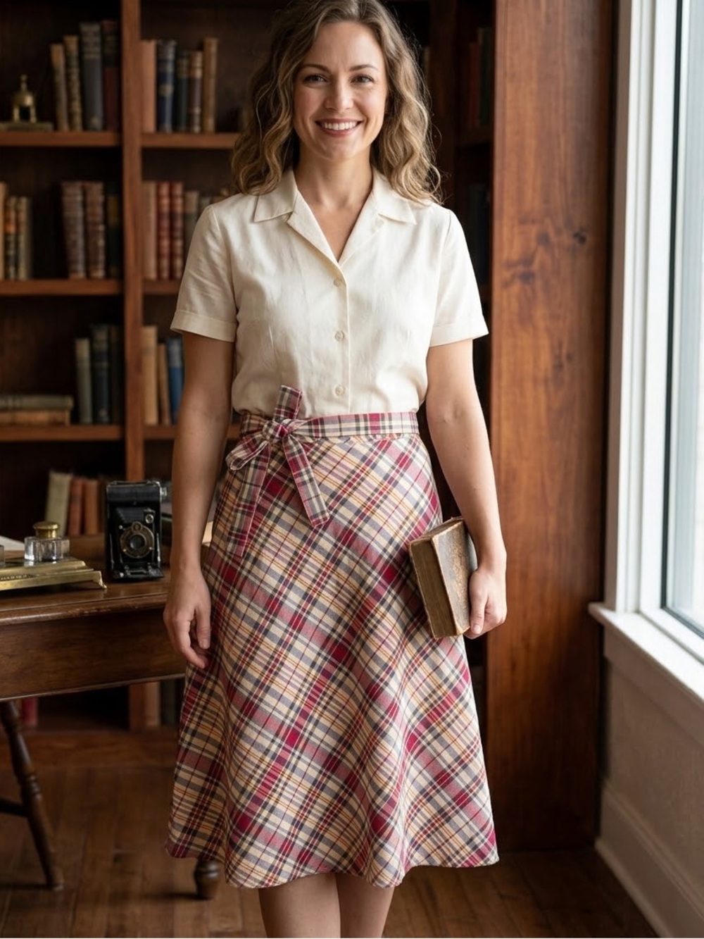 Tommy Hilfiger Plaid A Line Skirt Size 10 Cotton Red Blue Preppy Midi